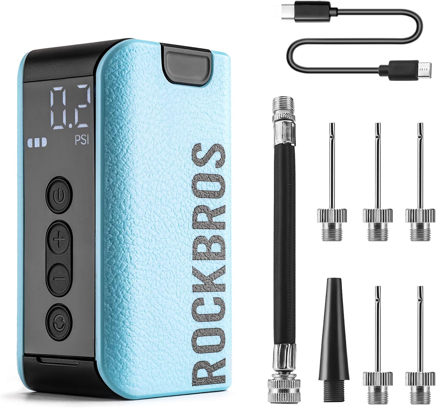 ROCKBROS Electric Ball Pump, Smart Air Pump Portable Fast Ball Inflation with Precise Pressure Gauge, Football Air Pump with Needles for Sports Balls, Basketball, Volleyball, Rugby