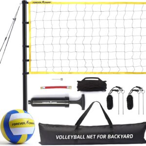 Volleyball Net Outdoor – Includes 32×3 Feet Regulation Size Net, 8.5-Inch PU Volleyball, Carrying Bag, Boundary Lines, Steel Poles & Pump – Volleyball Net for Backyard, Beach, or Pool
