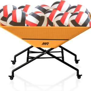MR Collapsible Volleyball Wheeled Cart, Portable Hammock Ball Cart, Volleyball Cart with Wheels, Rolling Volleyball Basket Ball Storage, Volleyball Training Equipment Ball Holder, Hold Up to 30 Balls