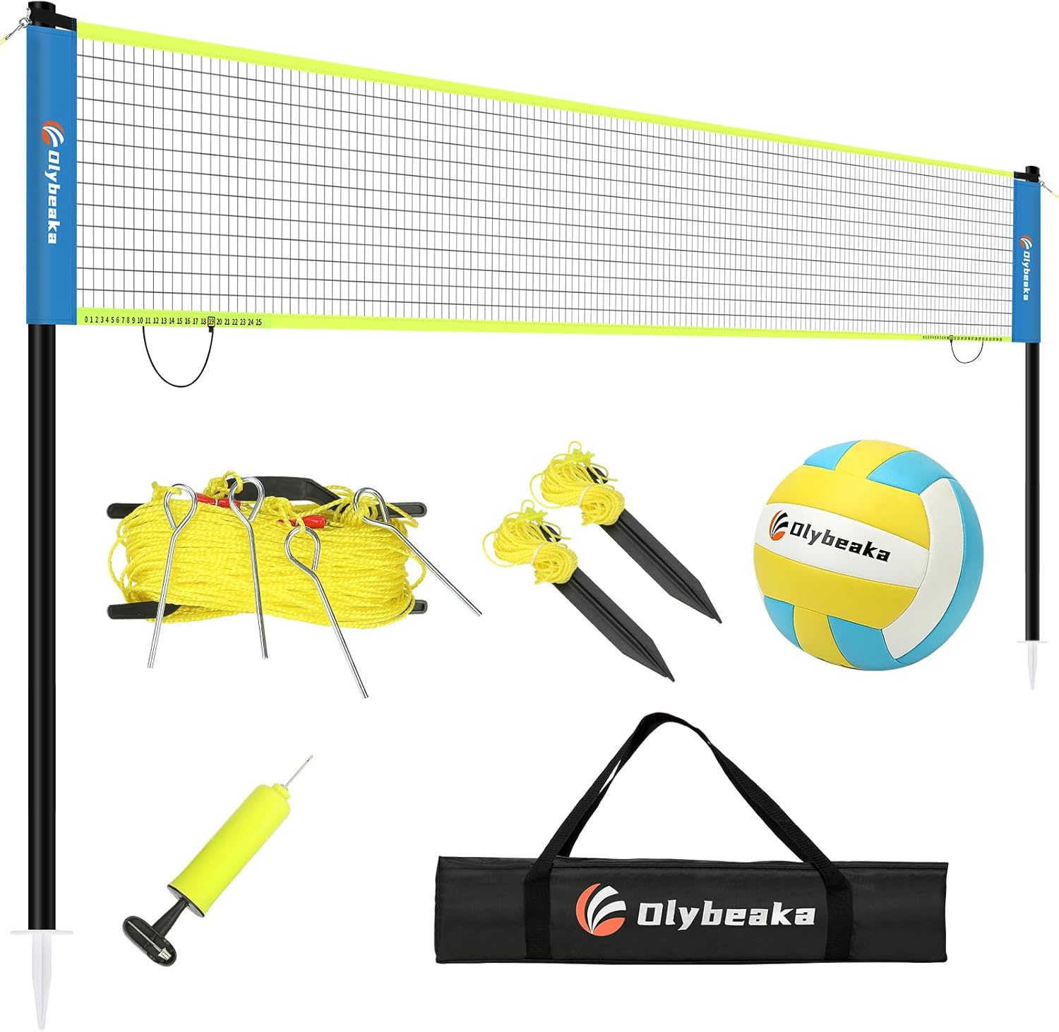 32ft Portable Professional Outdoor Volleyball Net Set with Adjustable Height Iron Poles, Anti-Sagging Design, PU Volleyball with Pump and Carrying Bag for Backyard Beach