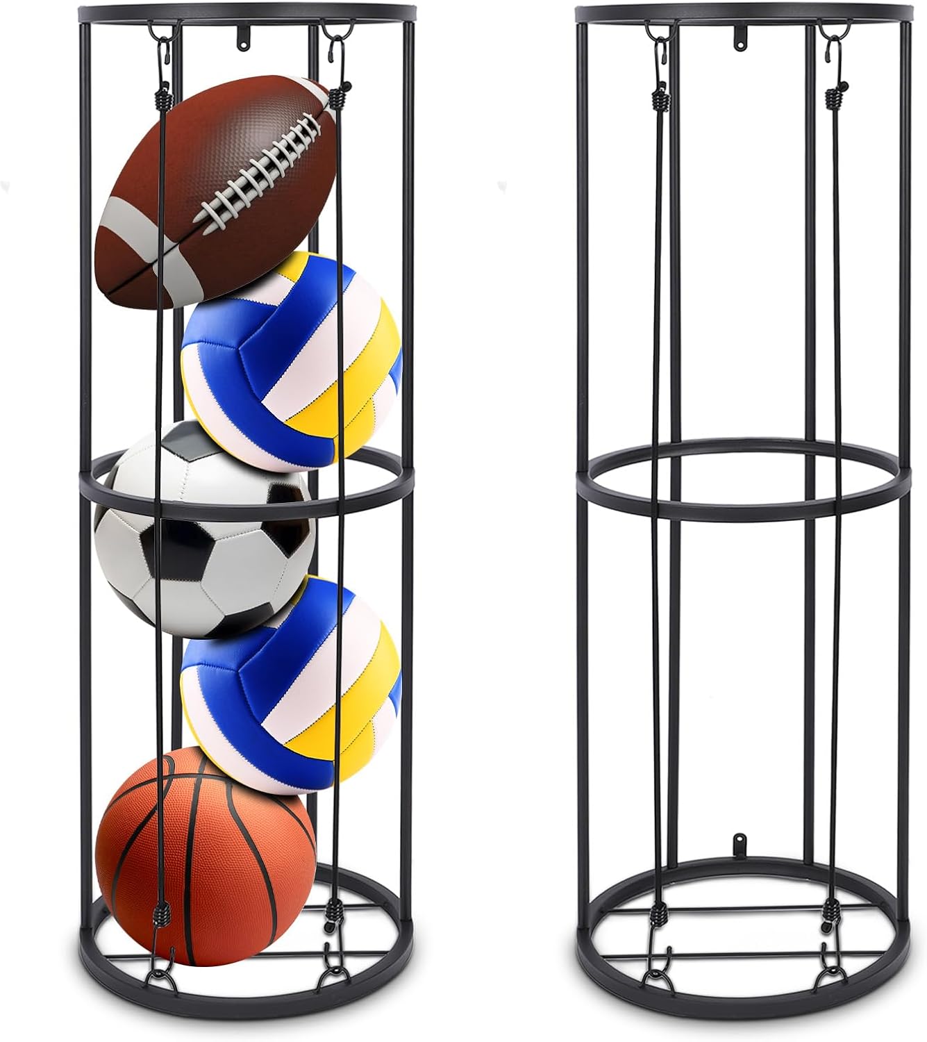 Vertical Ball Storage Rack, Wall-Mounted Garage Sports Equipment Organizer for Basketball, Soccer and Volleyball.