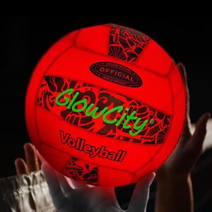 GlowCity Soft Mesh LED Volleyball – Size 5 Light Up Glow in The Dark Volleyball with Pump and Batteries, Water-Resistant for Beach and Pool Play, Great Gift in a Colorful Box