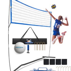 Outdoor Volleyball Net for Backyard. 12FT/20FT/32FT, 4 Adjustable Height Options, Ball with Pump, Boundary Markers, Carry Case and Stakes Included