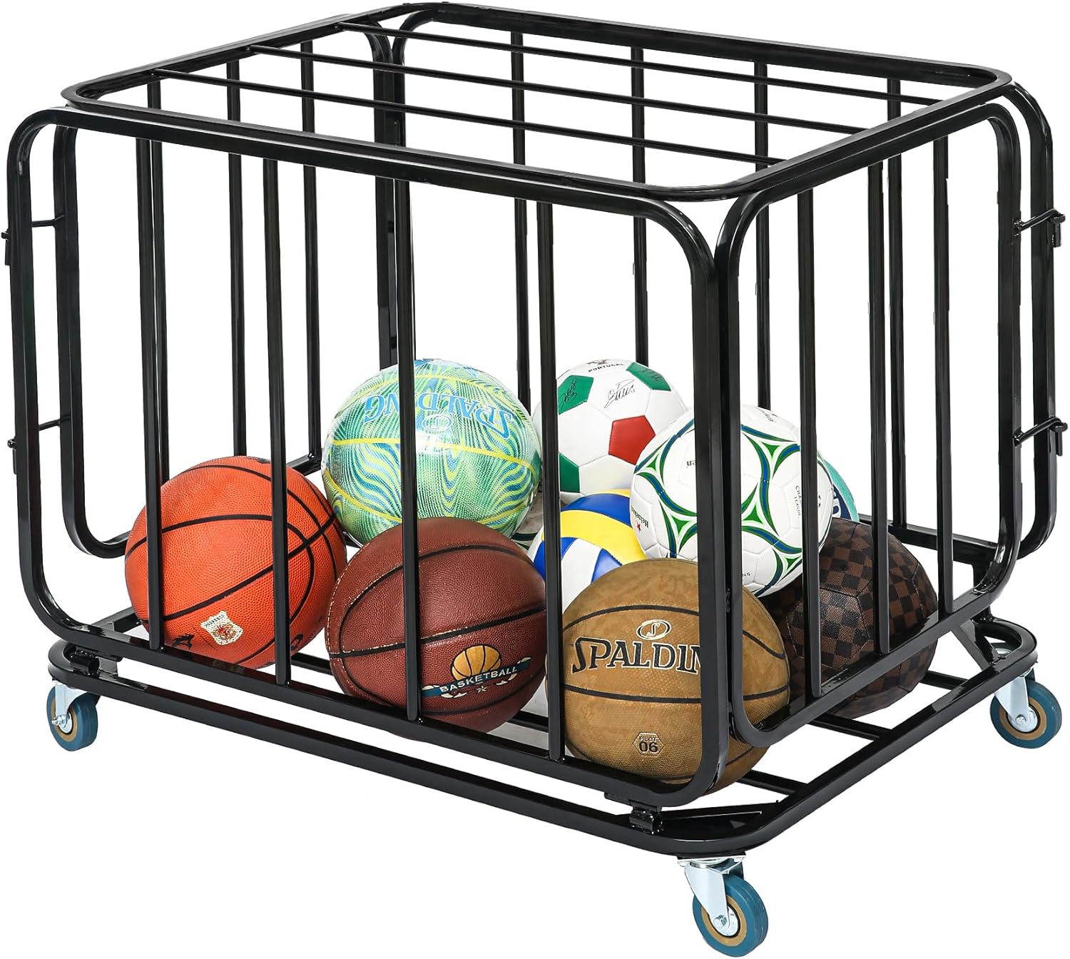 Ball Cart, Ball Storage, Ball Bin, Basketball Cart, Ball Storage Bin, Ball Cart with Wheels, Ball Organizer Cage, Ball Holder, Basketball Storage Bin, Ball Basket Storage, for Sports Equipment, Metal