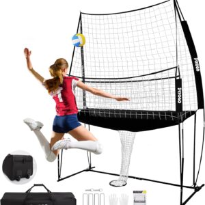 Volleyball Training Equipment Net, Adjustable Volleyball Practice Net Station | Great for Hitting and Serving Drills, Ideal for Indoor/Outdoor | Easy Assembly & Portable Carry Bag with Wheel