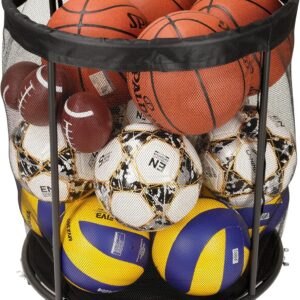 Ball Storage Cart, Ball Storage Bin for Balls, 48 Gals Mesh Ball Holder, Basketball Rack with Wheels, Outdoor, Indoor