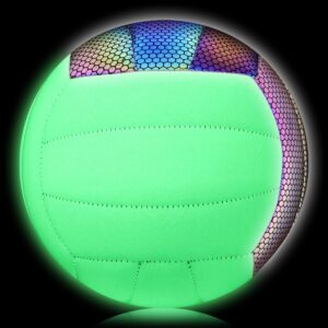 EVZOM Glow in The Dark Volleyball Size 5, Reflective Glowing Leather Volleyball -Gift for Kids, Men, Women Indoor Outdoor Night Volleyball
