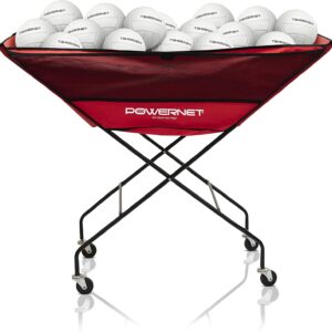 PowerNet Volleyball Wheeled Cart, Rolling Collapsible Cart for Volleyballs, Portable Hammock Ball Cart, Indoor and Outdoor Multisport Ball Caddy, Two Sizes
