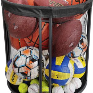 Ball Storage Bin for Garage, 52.3 U.S. Gals Ball Holder for Soccer, Basketball, Ball Cart, Rolling Basketball Rack for Outdoor, Indoor (Upgraded)