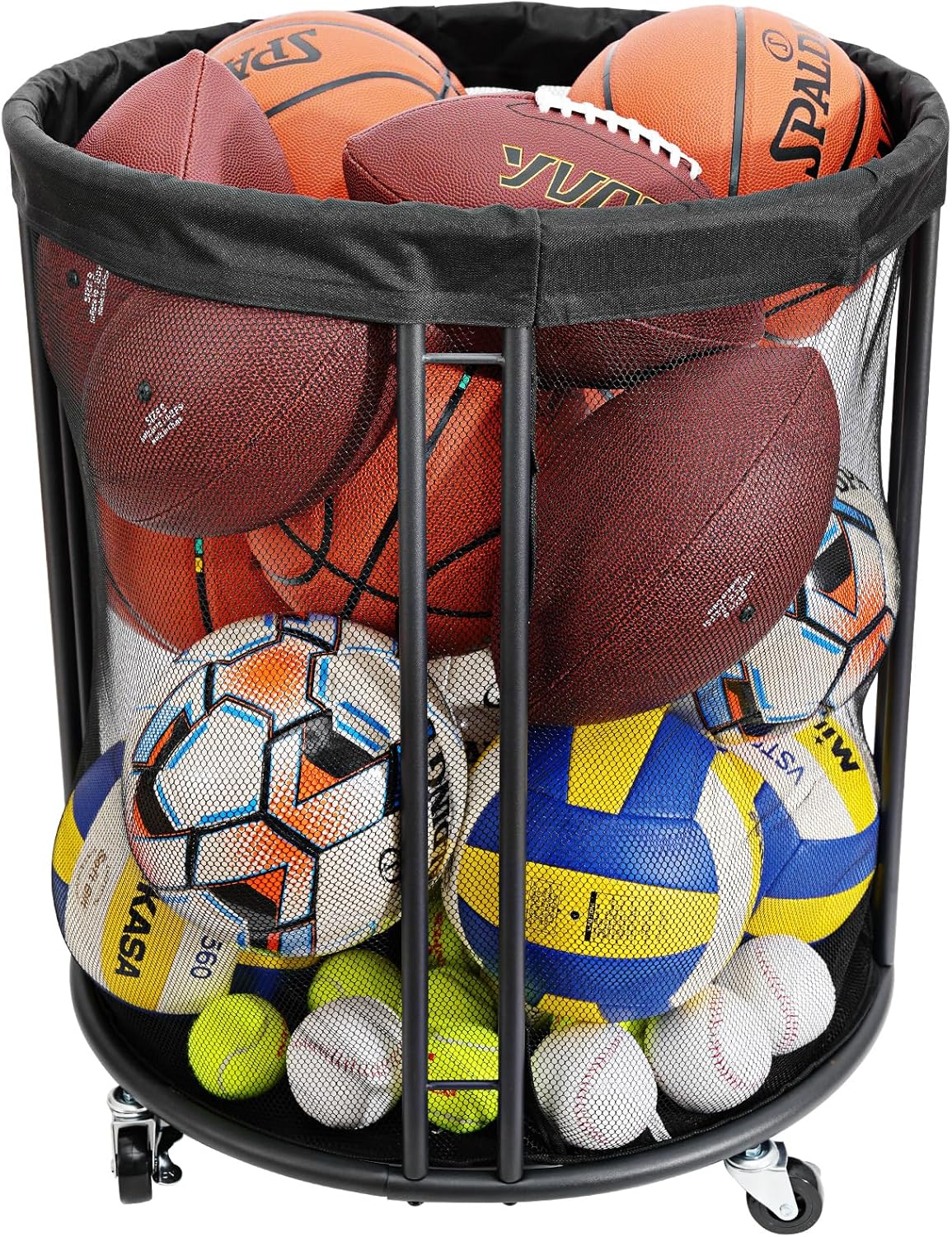 Ball Storage Bin for Garage, 52.3 U.S. Gals Ball Holder for Soccer, Basketball, Ball Cart, Rolling Basketball Rack for Outdoor, Indoor (Upgraded)