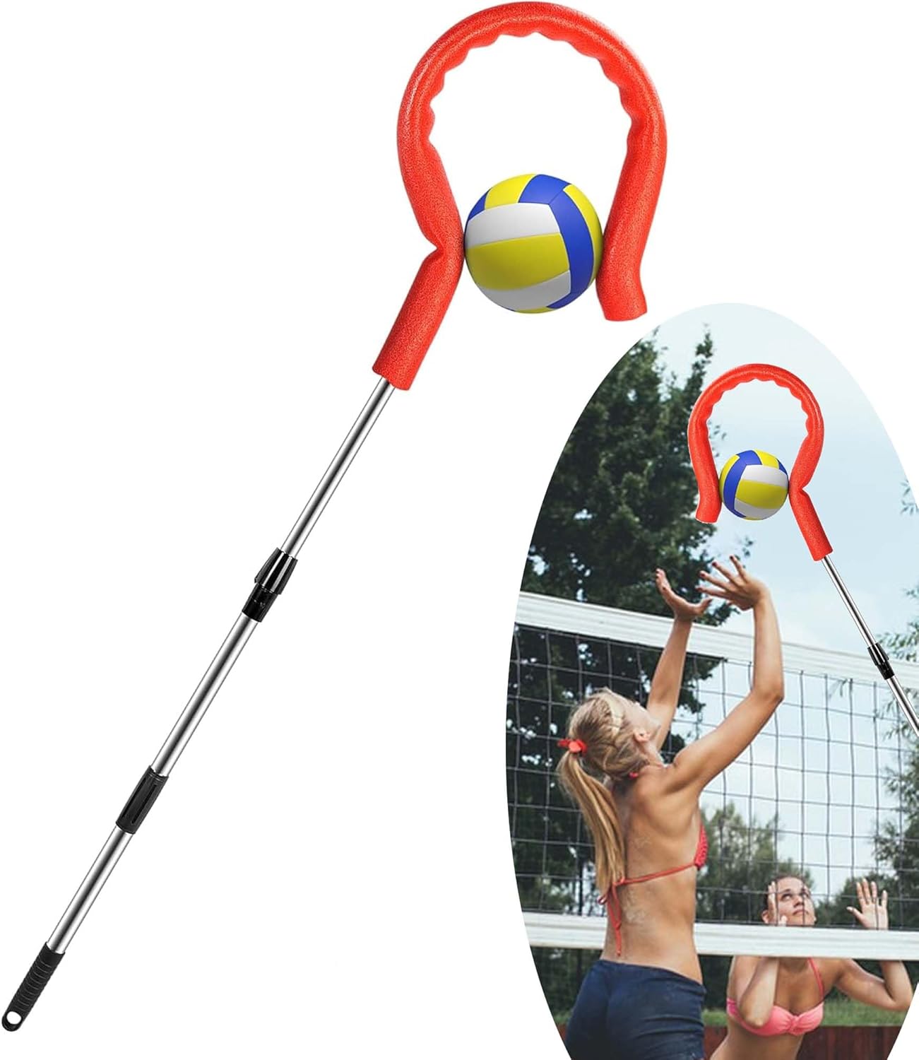 RunNico Adjustable Volleyball Spike Trainer, Volleyball Hitting Practice Equipment with Foam Hook, Portable Handheld Volleyball Training Aid for Beginners Pros Serving Hitting and Jumping Drill