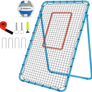 7×4 ft Volleyball Rebounder Net with 5 Adjustable Rebound Angles, Easy Set Up & Steady Volleyball Practice Net Multi Sports Equipment Training Bounce Back Net with PU Volleyball, Metal Stakes