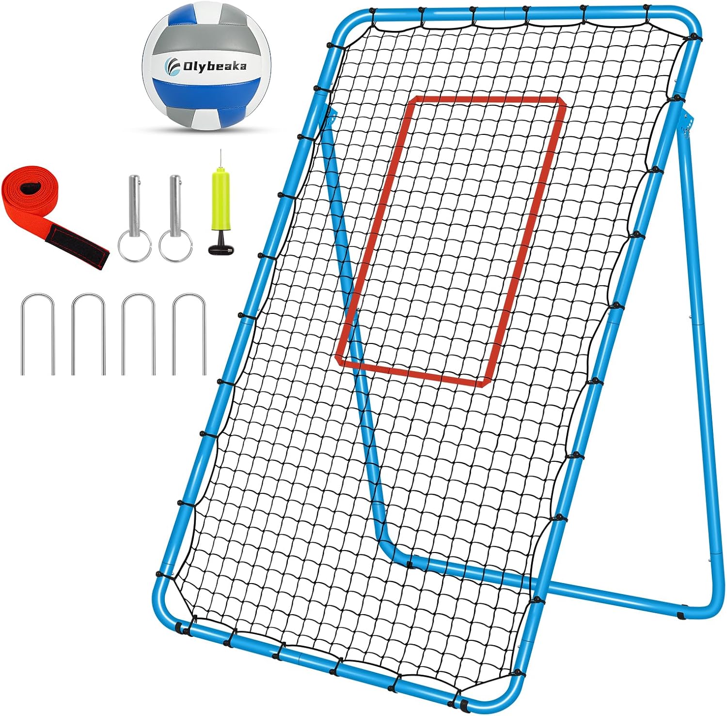 7×4 ft Volleyball Rebounder Net with 5 Adjustable Rebound Angles, Easy Set Up & Steady Volleyball Practice Net Multi Sports Equipment Training Bounce Back Net with PU Volleyball, Metal Stakes