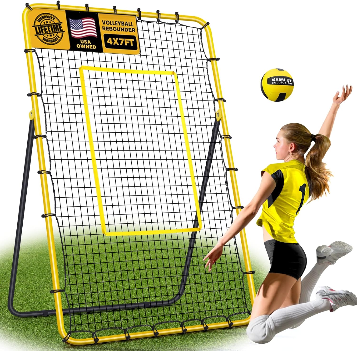 Volleyball Rebounder Net 4X7 ft – Training Equipment for Teams and Competitions; Portable or Home Volleyball Net for Outdoors; Backyard Practice Volleyball Trainer with Bounce Back Net (4X7)