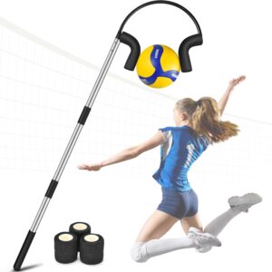 Volleyball Spike Trainer, Adjustable 40″-71.6″ Volleyball Spike Trainer, Double Arc Protection Quick Pickup Volleyball Spike Trainer with 3 Replacement Bandages, Black
