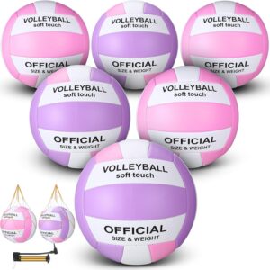 Woanger 6 Pcs Volleyballs Official Size 5 Waterproof Soft Recreational Volleyball with Pump and Net Bag for Kids Adults Indoor Outdoor Beach Sports Gym Game Back to School