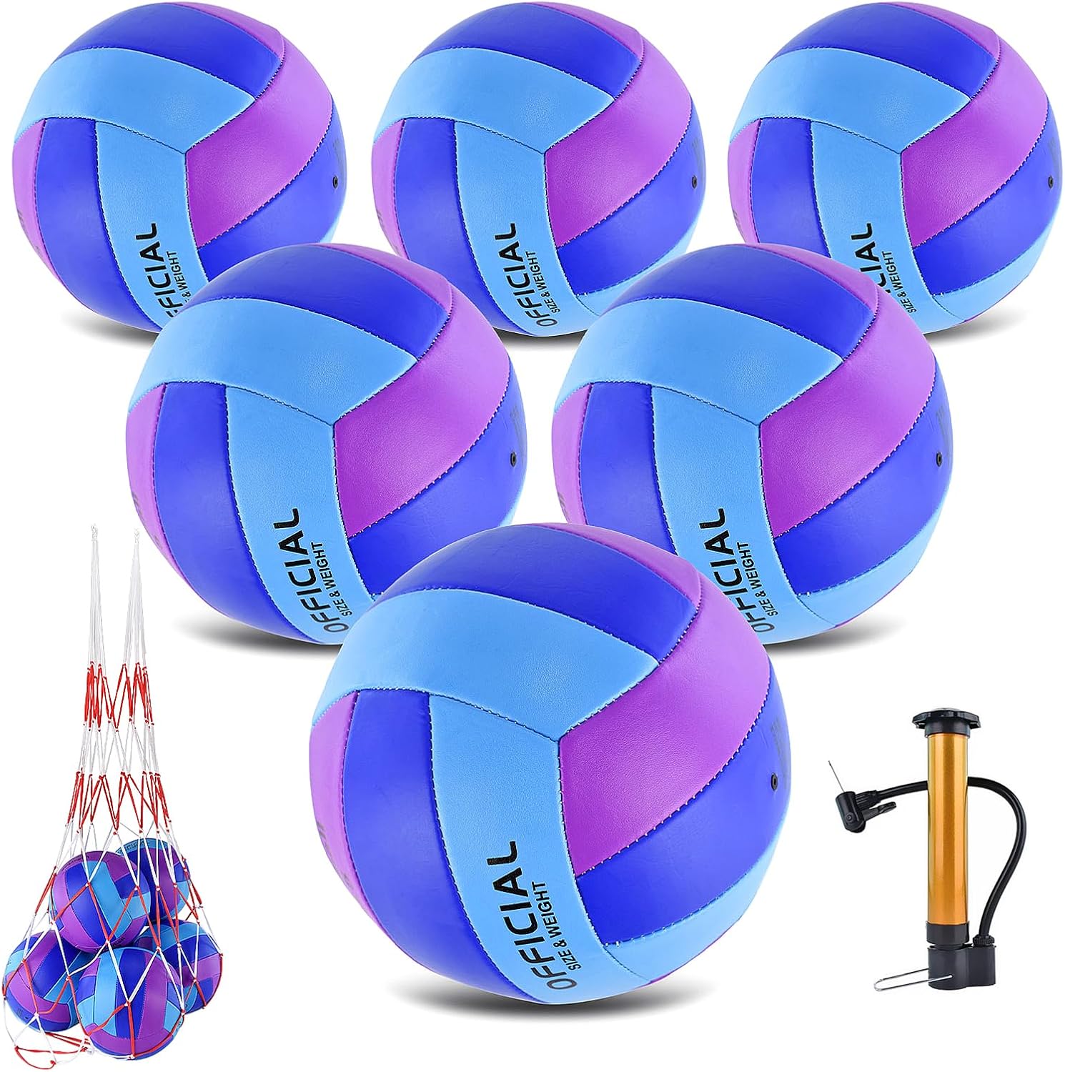 6 Pack Volleyballs Official Size 5, Waterproof Soft Bulk Recreational Volley Balls with Pump and Net Bag for Indoor Outdoor Beach Pool Water Sand Game Training Match for Beginner Teenager