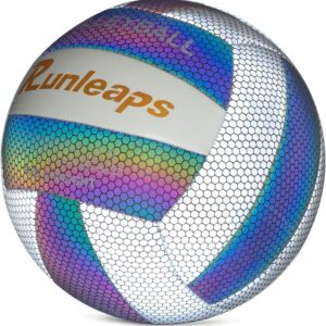 Holographic Glowing Reflective Volleyball – Light Up with Camera Flash Soft Lightweight Indoor Outdoor for Teenagers/Beginners Standard Size 5 Ball Gift Night Games