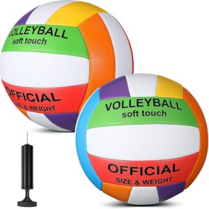 Lenwen 2 Pack Beach Volleyball Official Size 5 for Indoor Outdoor, Waterproof Soft Volleyball Volleyball with Pump for Adult Beginner Beach Game Gym