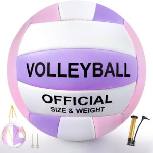 Pink and Purple Volleyball Size 5, Official Size Volley Ball with Pump for Womens, Girls, Mens, Youth, Teen and Adult, Soft Volleyball Ball for Outdoor Indoor, Beach, Pool, Water and Sand