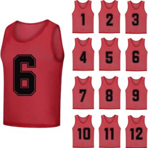 12 Pack（1-12） Numbered Pinnies/Soccer Training Bibs/Basketball Jerseys for Kids,Youth and Adults