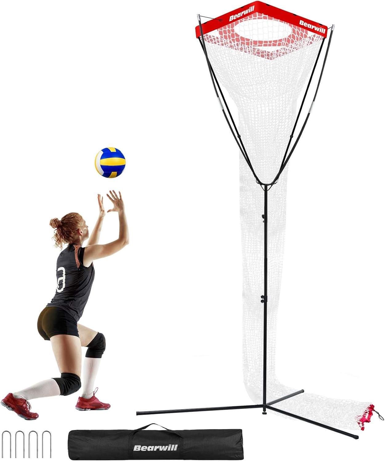 Volleyball Setter Trainer Net, Volleyball Training Equipment Adjustable Angle Height 8-13 FT Setter Net System, Indoor Outdoor Volley-Ball Training-Net for Serving, Spiking and Setting