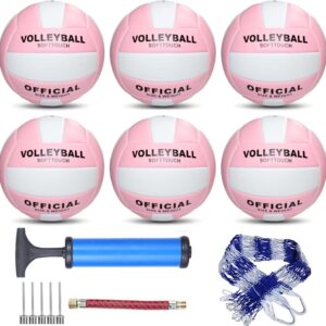 6 Pack Official Size 5 Synthetic Leather Volleyballs, Includes Pump and Net Bag, Volley Ball for Indoor and Outdoor Competition