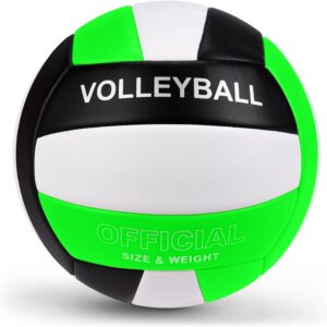 Official Size 5 Volleyball, Soft Indoor Outdoor Volleyball for Game Gym Training Beach Play（White-Green-Black）