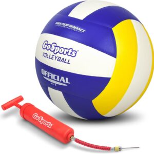 GoSports Indoor Competition Volleyball – Made from Synthetic Leather – Includes Ball Pump – Regulation Size and Weight (Choose Single Ball or 6 Pack)