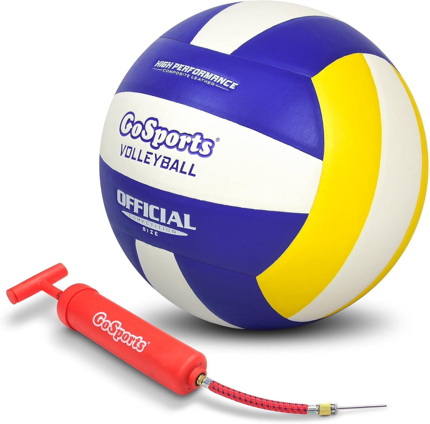 GoSports Indoor Competition Volleyball – Made from Synthetic Leather – Includes Ball Pump – Regulation Size and Weight (Choose Single Ball or 6 Pack)