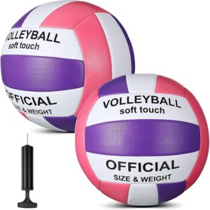 Lenwen 2 Pack Beach Volleyball Official Size 5 for Indoor Outdoor, Waterproof Soft Volleyball Volleyball with Pump for Adult Beginner Beach Game Gym