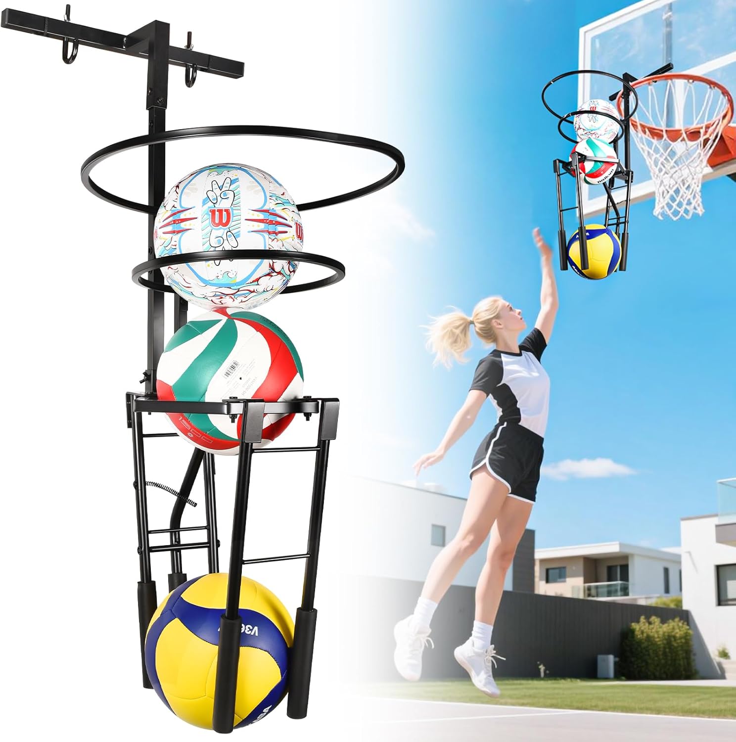 Volleyball Training Equipment Aid, Heavy Duty Volleyball Spike Serve Trainer for 3-Ball Training, Height Adjustable Volleyball Rebounder Practice Passing Equipment for Training Alone & Group(No Ball)