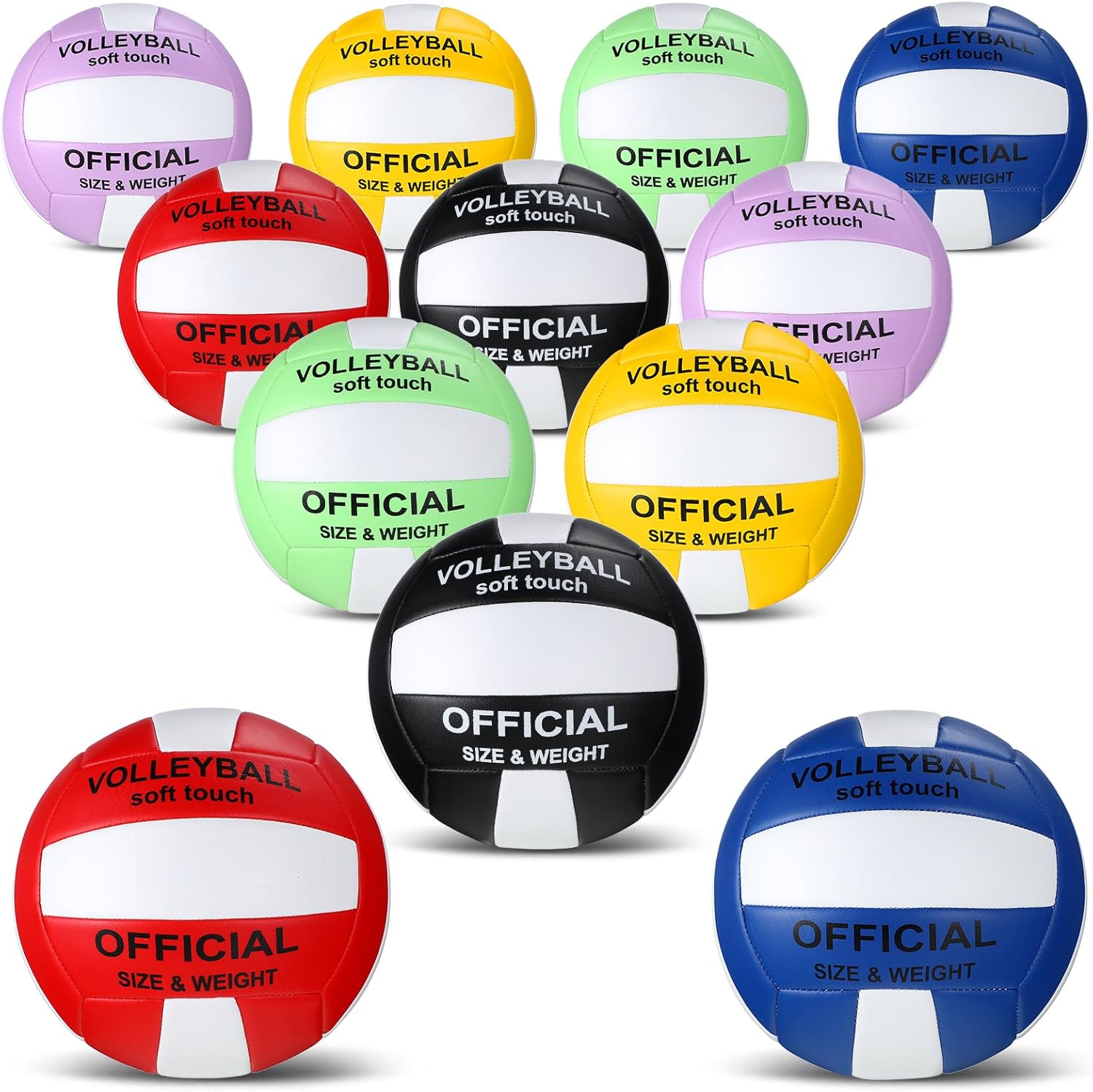 Jexine 12 Pcs Volleyball Official Size 5 Bulk Waterproof Recreational Soft Volleyball with 2 Pump Outdoor Indoor Training Beach Play Ball for Teenager Adult Gift Back to School