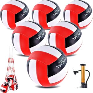 6 Pack Volleyballs Official Size 5, Waterproof Soft Bulk Recreational Volley Balls with Pump and Net Bag for Indoor Outdoor Beach Pool Water Sand Game Training Match for Beginner Teenager