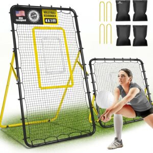 2-in-1 Volleyball Rebounder Net System, Adjustable from 7×4 ft to 4×4.5 ft, 4-Angle Bounce Back Net, Training Equipment for Volleying, Bumping, Spiking Practice, Resists Twisting