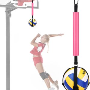 TOBWOLF Spiking Volleyball Trainer with Bottom Holder, Adjustable Volleyball Spike Pal for Basketball Hoop, Solo Practice Trainer Volleyball Spike Training Aid & Serving Hitting Trainer – Pink