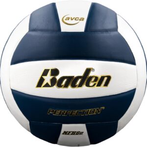 Baden | Perfection | Premium Leather | Indoor Official Game Volleyball | 13U to College | Official Size + Weight | Navy/White | NFHS + AVCA Approved