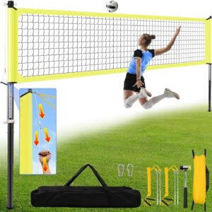 Aluminum Volleyball Net for Backyard, Portable Volleyball Net with Anti-Sag Design, Outdoor Volleyball Net Set with Lengthened Stakes and Boundary Line for Beach and Grass