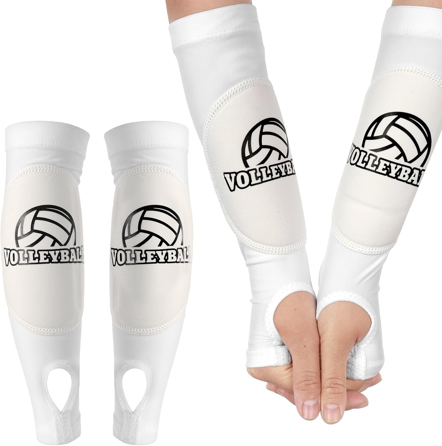 Volleyball Arm Sleeves Passing Hitting Forearm Sleeves with Protection Foam Pads and Thumb Hole,Padded Volleyball Sleeves for Youth Girls 1 Pair White
