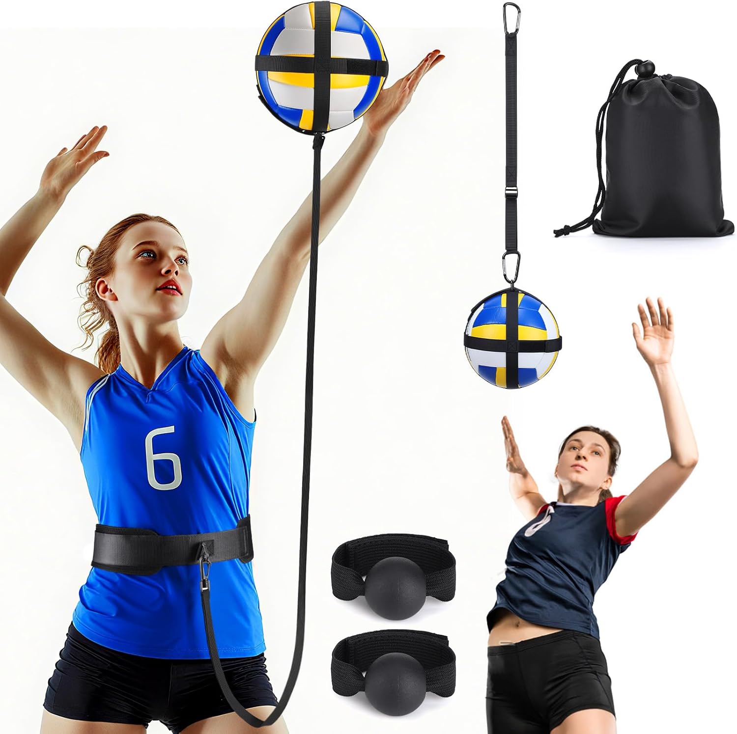 TOBWOLF Volleyball Serve & Spike Trainer Kit, Solo Practice Volleyball Training Equipment Aid with Adjustable Waist Belt & Ball Pouch & Hand Strap for Serving, Setting & Spiking with Ease